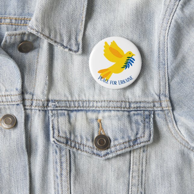 Peace for Ukraine Dove Blue & Yellow Flag 2 Inch Round Button (In Situ)