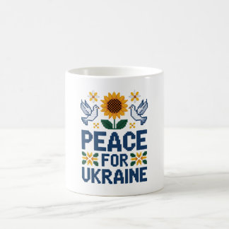 Peace for Ukraine Pixel Folk Art Coffee Mug