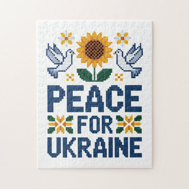 Peace for Ukraine Pixel Folk Art Jigsaw Puzzle (Vertical)