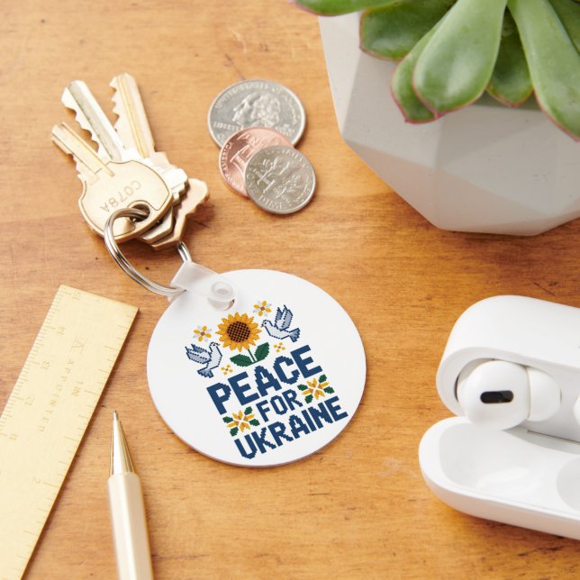 Peace for Ukraine Pixel Folk Art Keychain (Desk)