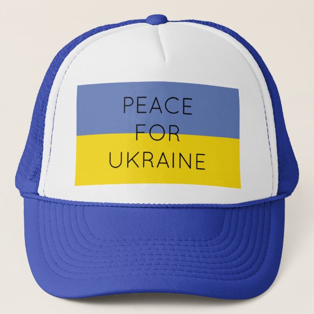    Peace For Ukraine Simple Minimal Ukrainian Flag Trucker Hat (Front)