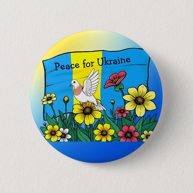 Peace for Ukraine | Ukrainian Flag 2 Inch Round Button (Front)
