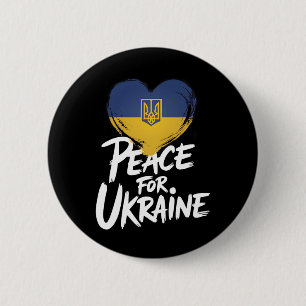 Peace For Ukraine Ukrainian Flag Heart Symbol  2 Inch Round Button