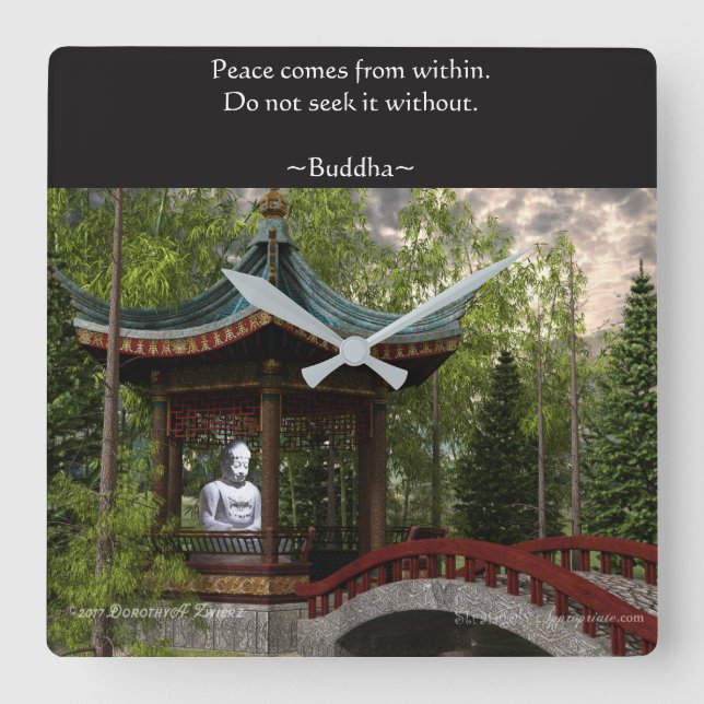 Peace From Within, Buddha Quote Square Wall Clock (Front)