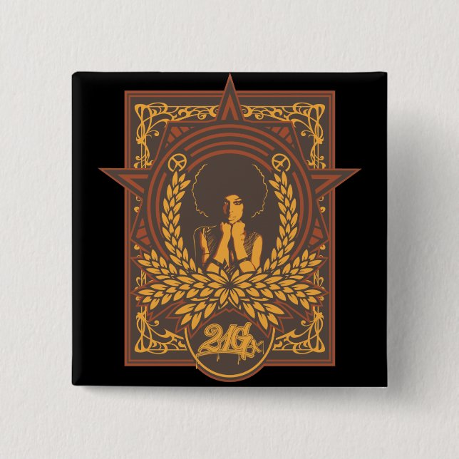 Peace Funk Afro 2 Inch Square Button (Front)