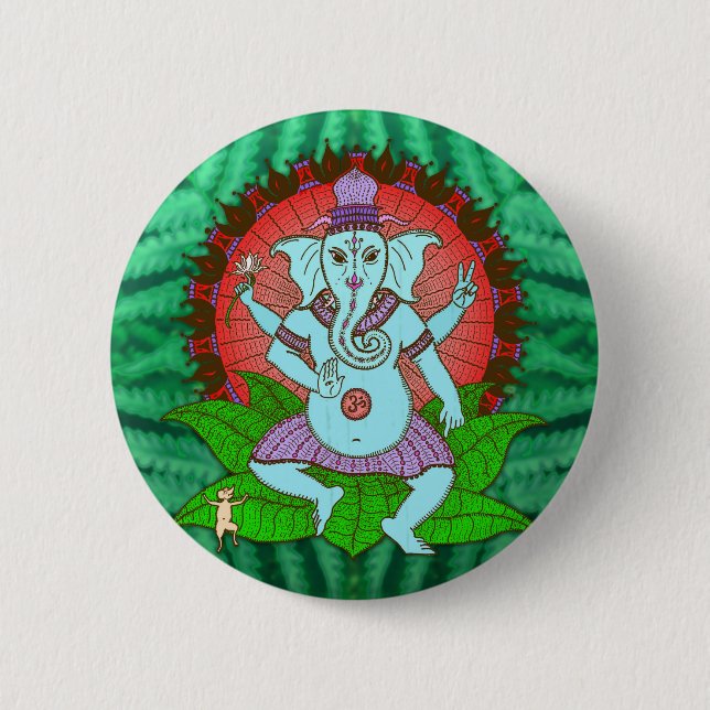 Peace Ganesh Dancing 2 Inch Round Button (Front)