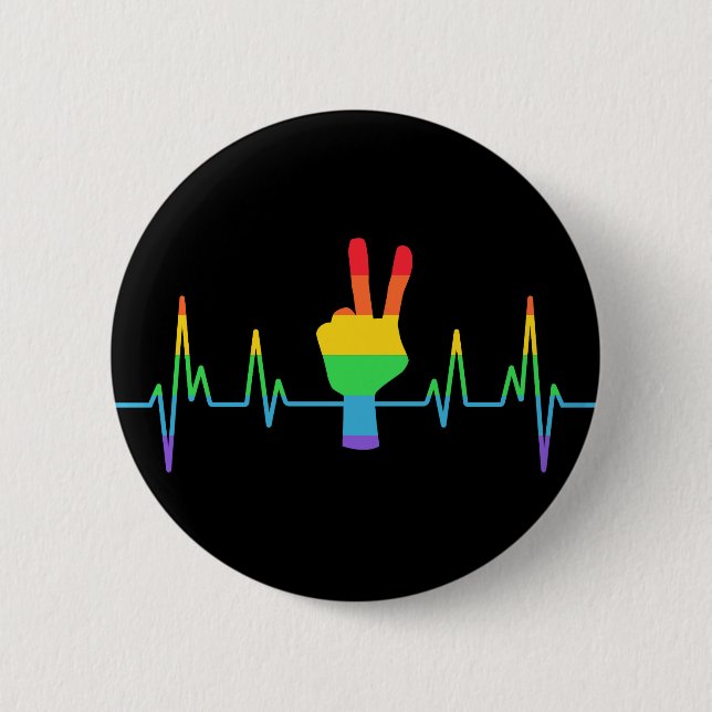 Peace Gay Heartbeat LGBT 2 Inch Round Button (Front)
