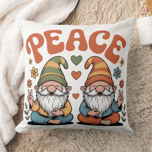 Peace Gnomes Throw Pillow (Blanket)