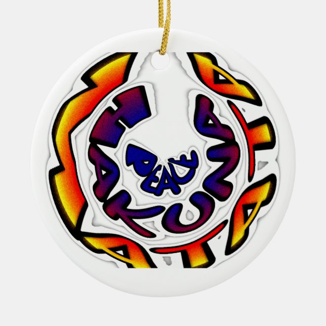 "Peace Hakuna Matata" Circular Art Print Ceramic Ornament (Front)