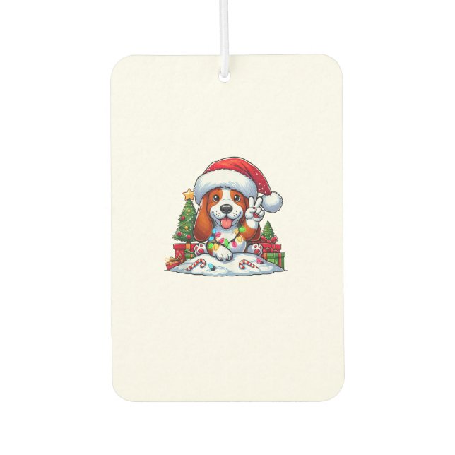 Peace Hand Basset Hound Christmas Lights Dog Women Air Freshener (Front)