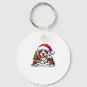 Peace Hand Basset Hound Christmas Lights Dog Women Keychain