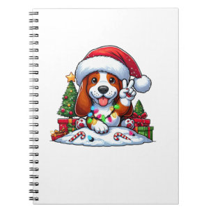Peace Hand Basset Hound Christmas Lights Dog Women Notebook