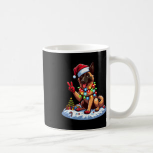 Peace Hand Belgian Malinois Christmas Lights Women Coffee Mug