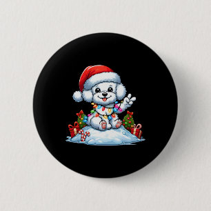 Peace Hand Bichon Frise Christmas Lights Dog Women 2 Inch Round Button