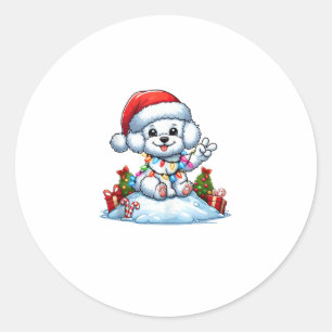 Peace Hand Bichon Frise Christmas Lights Dog Women Classic Round Sticker