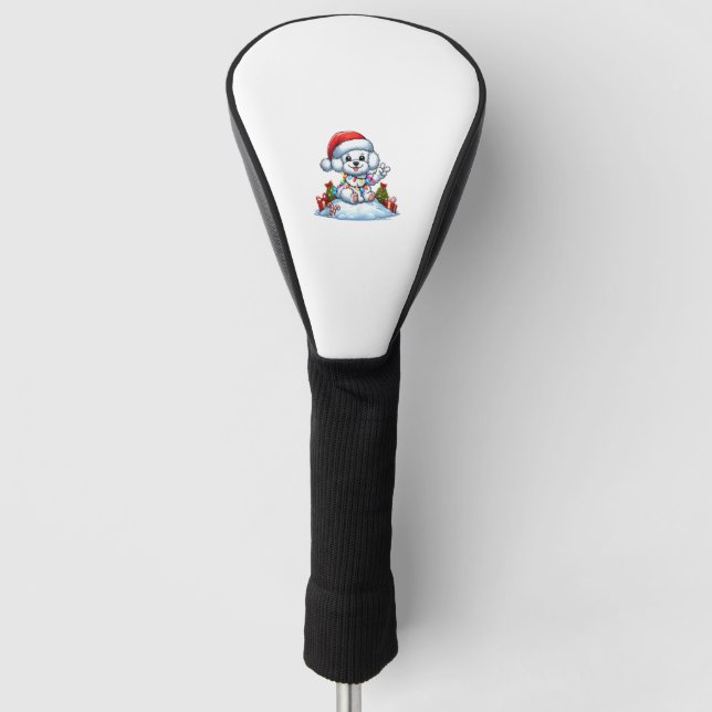 Peace Hand Bichon Frise Christmas Lights Dog Women Golf Head Cover (Front)