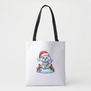 Peace Hand Bichon Frise Christmas Lights Dog Women Tote Bag