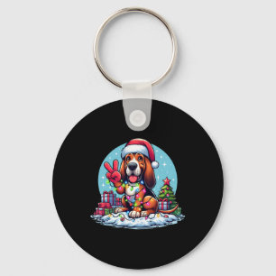 Peace Hand Bloodhound Christmas Lights Dog Womens Keychain