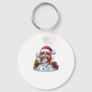 Peace Hand Cavalier King Charles Spaniel Christmas Keychain