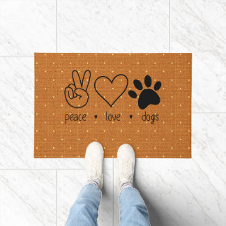 Peace Hand Love Heart Dogs Paw Cute Home Doormat