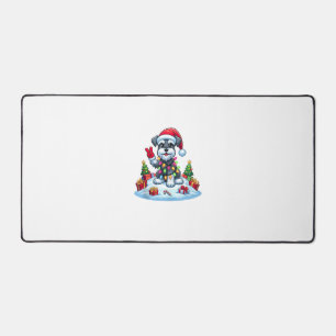 Peace Hand Miniature Schnauzer Christmas Lights Wo Desk Mat