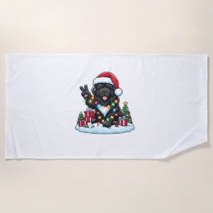 Peace Hand Newfoundland Dog Christmas Lights Women Beach Towel