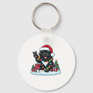 Peace Hand Newfoundland Dog Christmas Lights Women Keychain