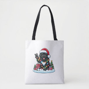 Peace Hand Newfoundland Dog Christmas Lights Women Tote Bag