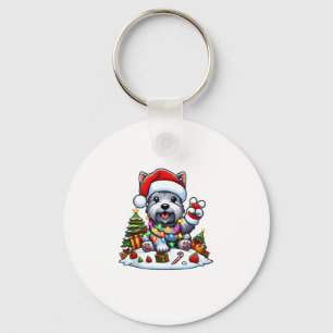Peace Hand Scottish Terrier Christmas Lights Women Keychain