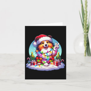 Peace Hand Shetland Sheepdog Christmas Lights Wome Card