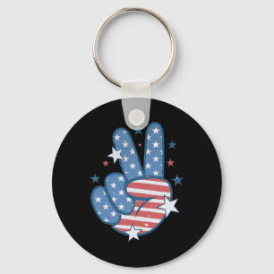 Peace Hand Sign Groovy 4th Of July Keychain