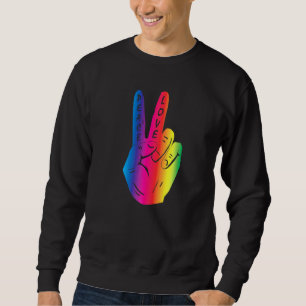 Peace Hand Sign Love Rainbow Hippy Retro 70s 60s L Sweatshirt