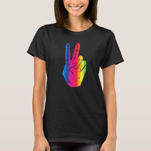 Peace Hand Sign Love Rainbow Hippy Retro 70s 60s L T-Shirt