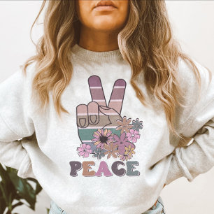 Peace Hand Sign Retro 70s Floral Daisy Sweatshirt