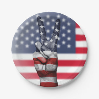 Peace Hand Sign With Usa Flag Paper Plate