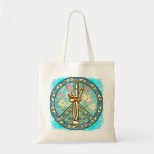 Peace hand Skeleton   tote bag  