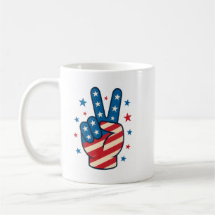 Peace Hand USA Flag 4th of July Coffee Mug