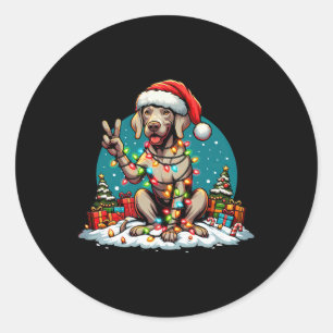 Peace Hand Weimaraner Dog Christmas Lights Womens Classic Round Sticker