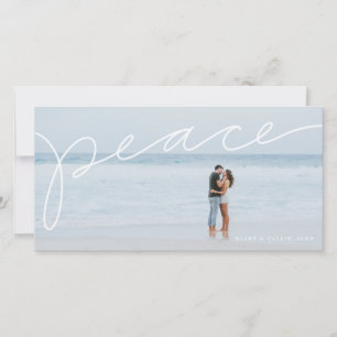 Peace handlettered horizontal holiday photo card