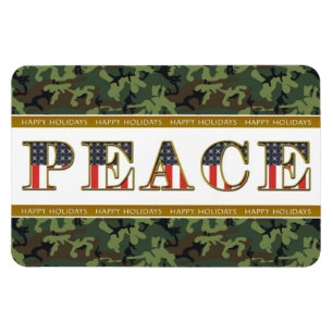 Peace Happy Holidays Camo Magnet Carré