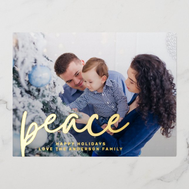 PEACE happy holidays hand written merry christmas Foil Holiday Postcard (Front)