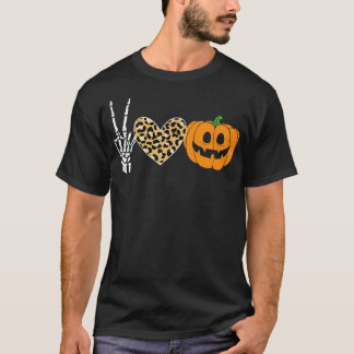 Peace Heart Love Fall Pumpkin Halloween Leopard T-Shirt