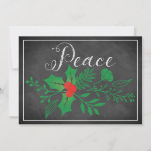 Peace Holiday Card Faux Chalkboard, Holly