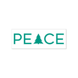 Peace Holiday Tree Modern Typography Self-inking Stamp