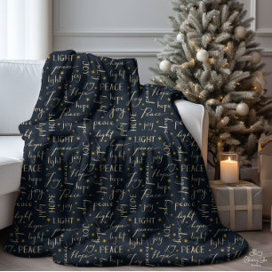 Peace Hope Joy Light Velvet Black Sherpa Blanket