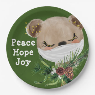 Peace Hope Joy Masked Bear Paper Plate
