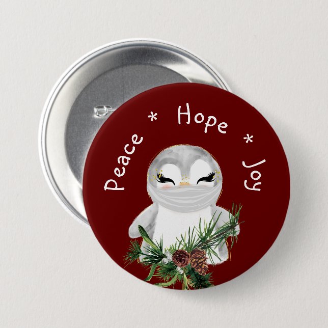 Peace Hope Joy Masked Penguin 3 Inch Round Button (Front & Back)