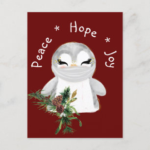 Peace Hope Joy Masked Penguin Holiday Postcard