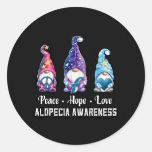 Peace Hope Love Gnomes Alopecia Awareness Classic Round Sticker