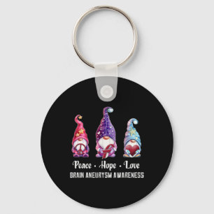 Peace Hope Love Gnomes Brain Aneurysm Awareness Keychain